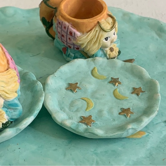 Miniature Tea Set Angels Tea Cups Plates Moon Stars Resin VTG 1995 Young's Inc - Picture 5 of 16